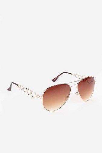 Love Hearts Aviator Sunglasses   Gold   One Size